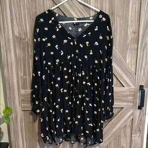 Billabong Black Floral Mini Babydoll Dress 100% Bamboo/Viscose